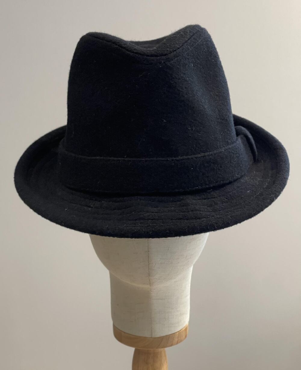 Hat Cap Trilby Mens S/M Black Wool Felt Lined Rolled Brim Casual Fall